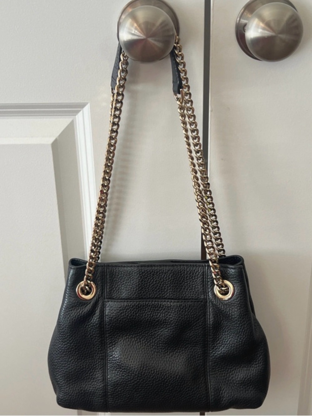 Michael Kors Black Pebbled Leather Shoulder Bag Gold Chain Convertible Strap - Picture 9 of 9